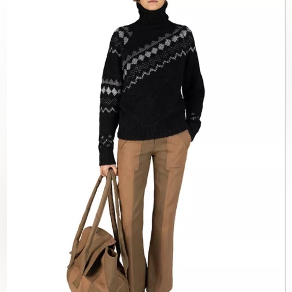 Derek Lam Black and Gray Patterned Turtleneck Swe… - image 4